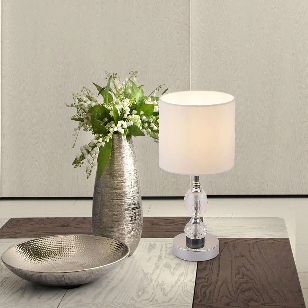 Настольная лампа хрустальное стекло текстиль белая E14 21x47 см, фото №3