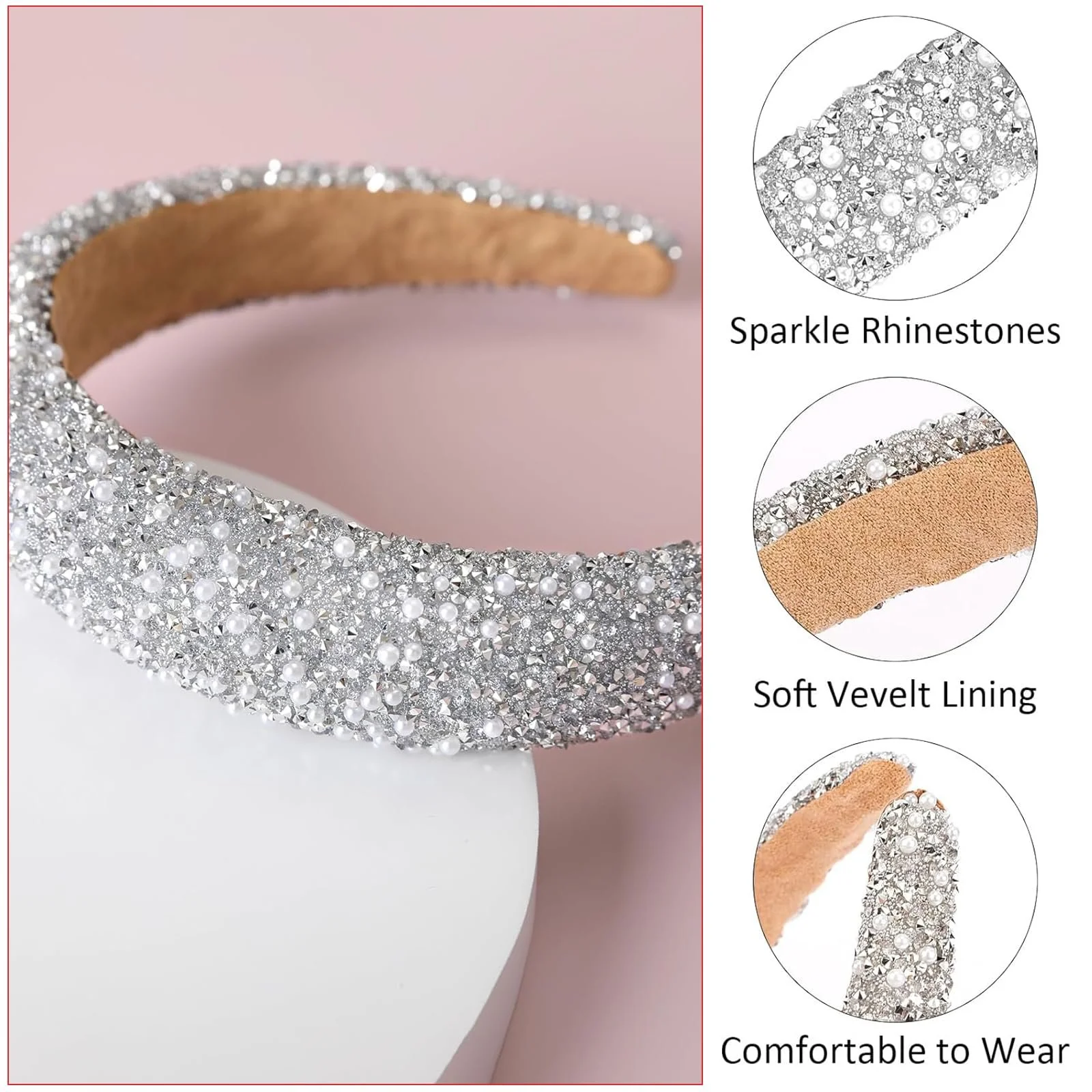 Набір з 2 обручів на голову з блискітками та стразами, фото №3 Набір з 2 обручів на голову з блискітками та стразами, фото №3