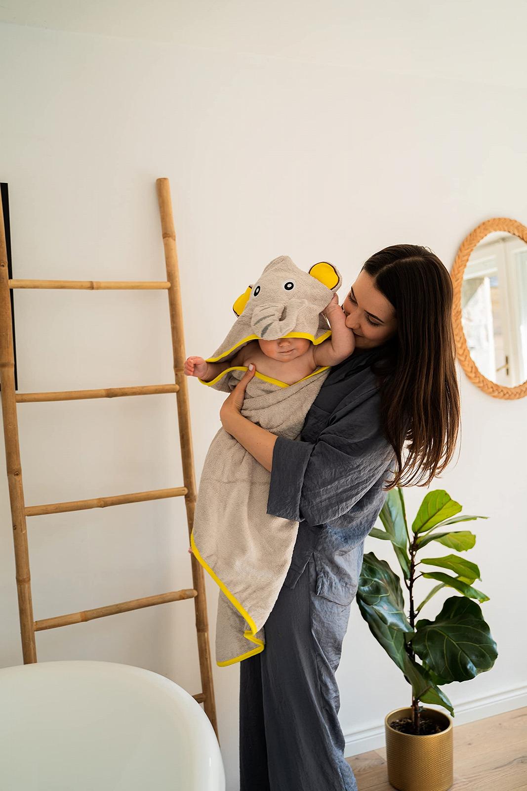 Полотенце с капюшоном JM Bamboo для новорожденных, бамбук 100%, 35" x 35", слон, фото №4