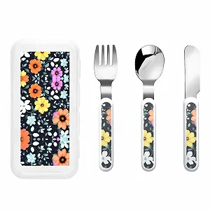 Набір дитячих столових приборів з квітковим принтом, 3 предмети - Фото 1
