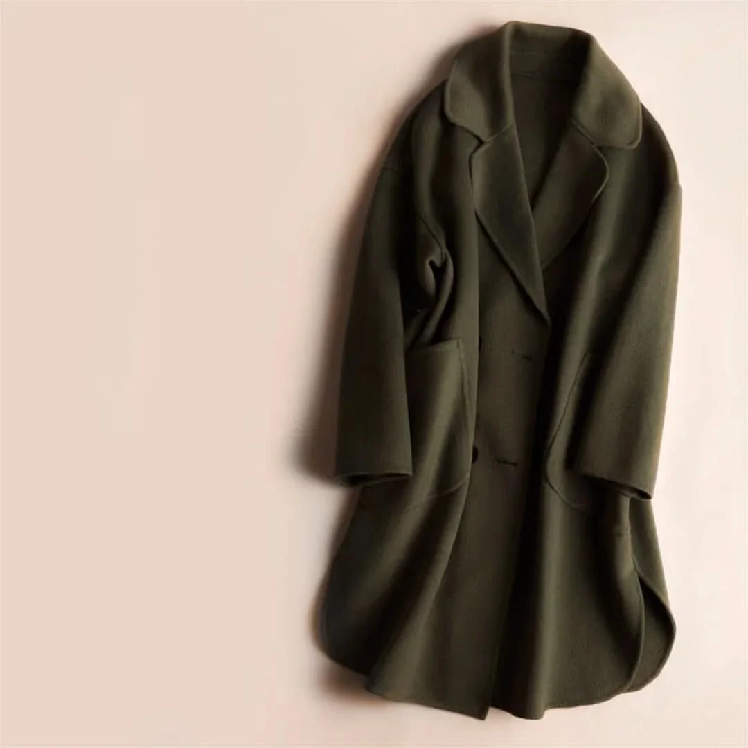 Вовняне пальто Fjnbbiot Осінь-Зима Жіноче Двобортне Тепле, фото №4