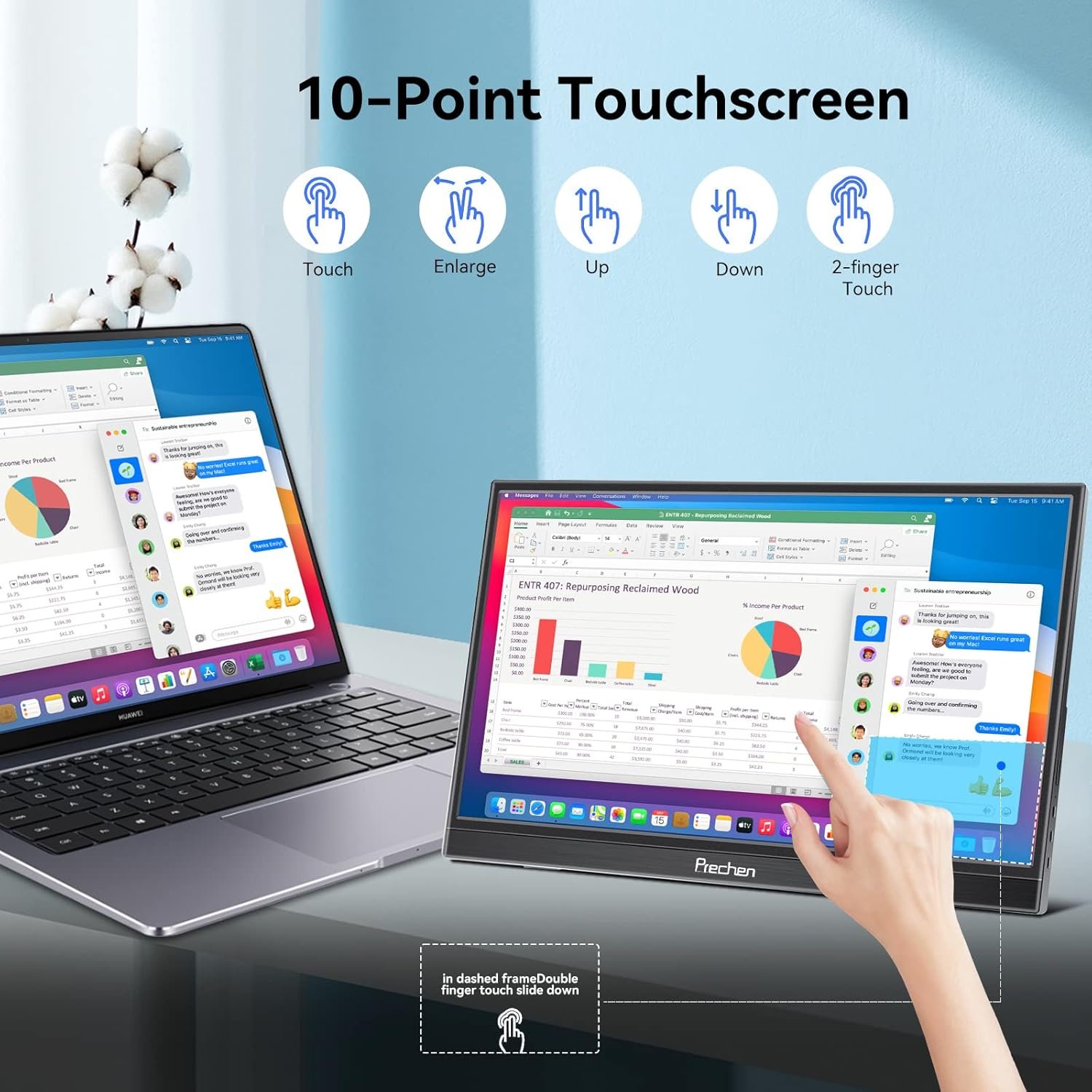 Монітор портативний сенсорний 15.6" Prechen HD156 Full HD IPS 60 Гц, фото №5