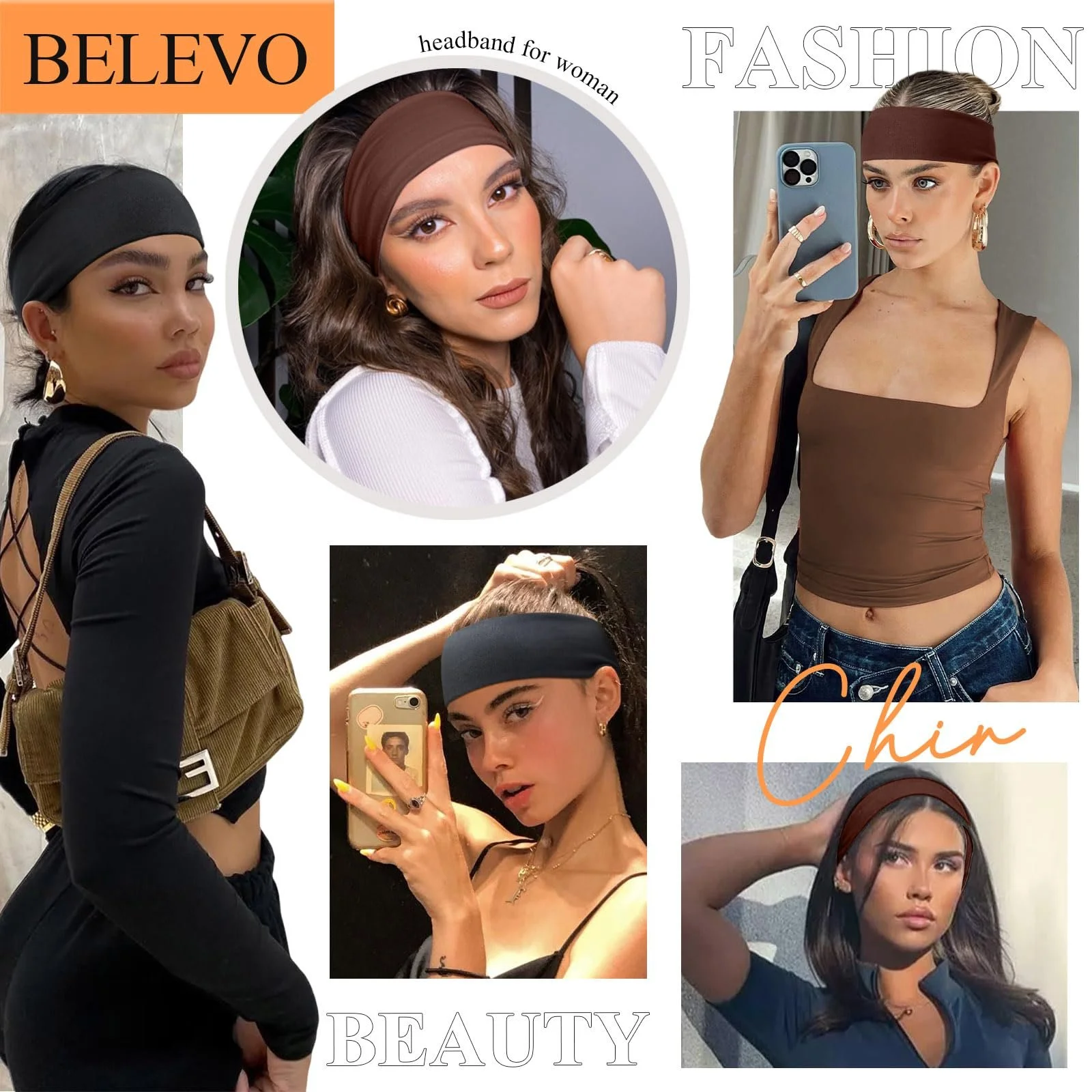 Спортивна Пов'язка на Голову 7 cm, Чорний, Коричневий, фото №5