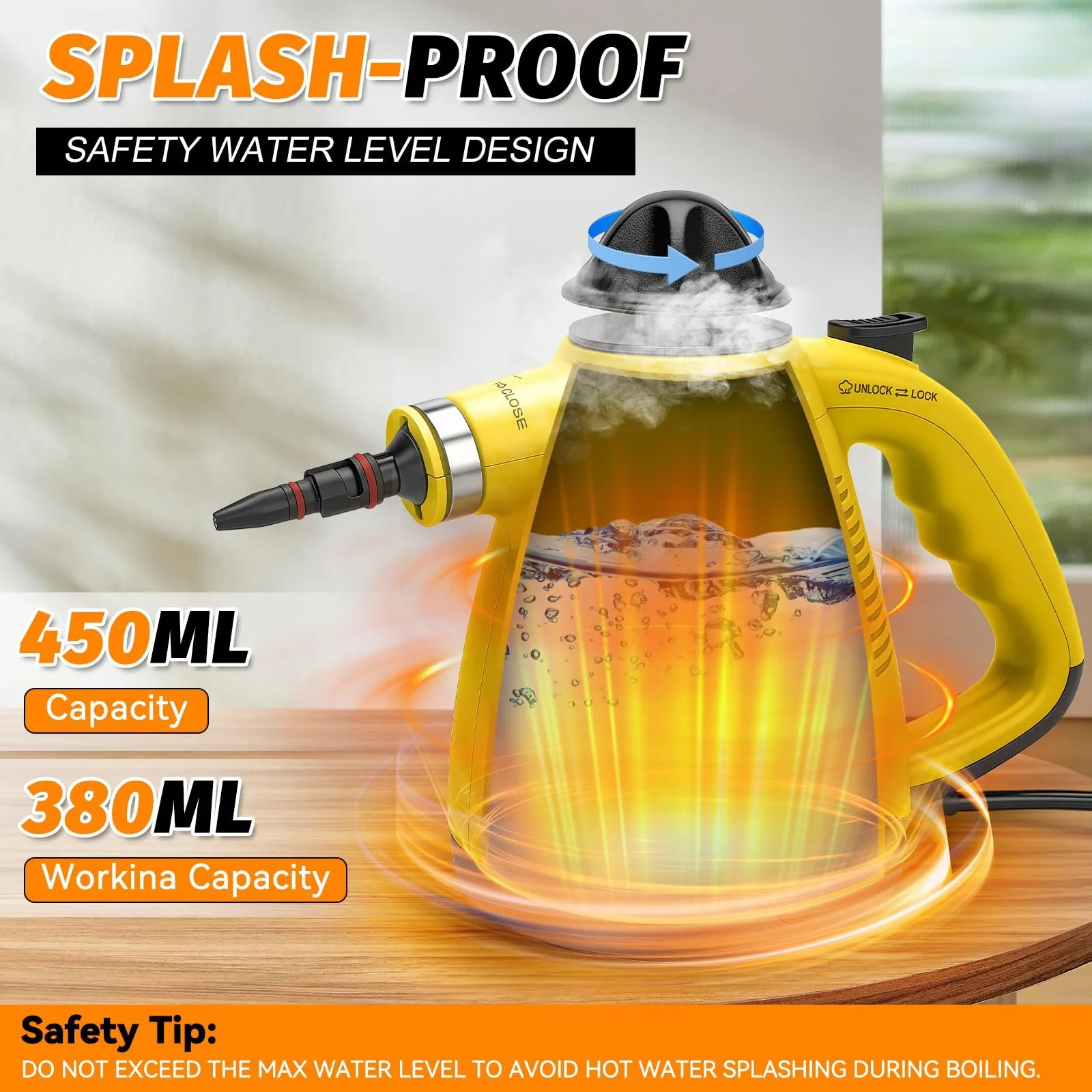 Ручний пароочисник 1050 Вт 450 мл 3.5 бар 8 аксесуарів 2 м кабель, фото №4 Ручний пароочисник 1050 Вт 450 мл 3.5 бар 8 аксесуарів 2 м кабель, фото №4