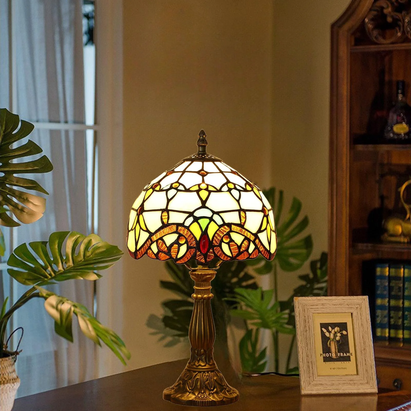 Настільна лампа Tiffany Retro ручної роботи вітражне скло 37 см E27 Різнокольорова, фото №6