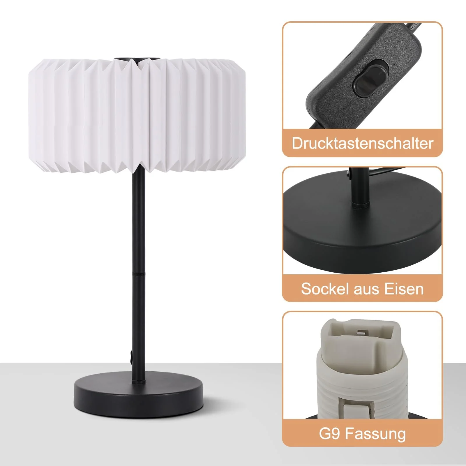 Настільна лампа ZMH Bedside Lamp приліжкова з кабелем паперовий абажур дизайн оригамі (без лампочки), фото №8