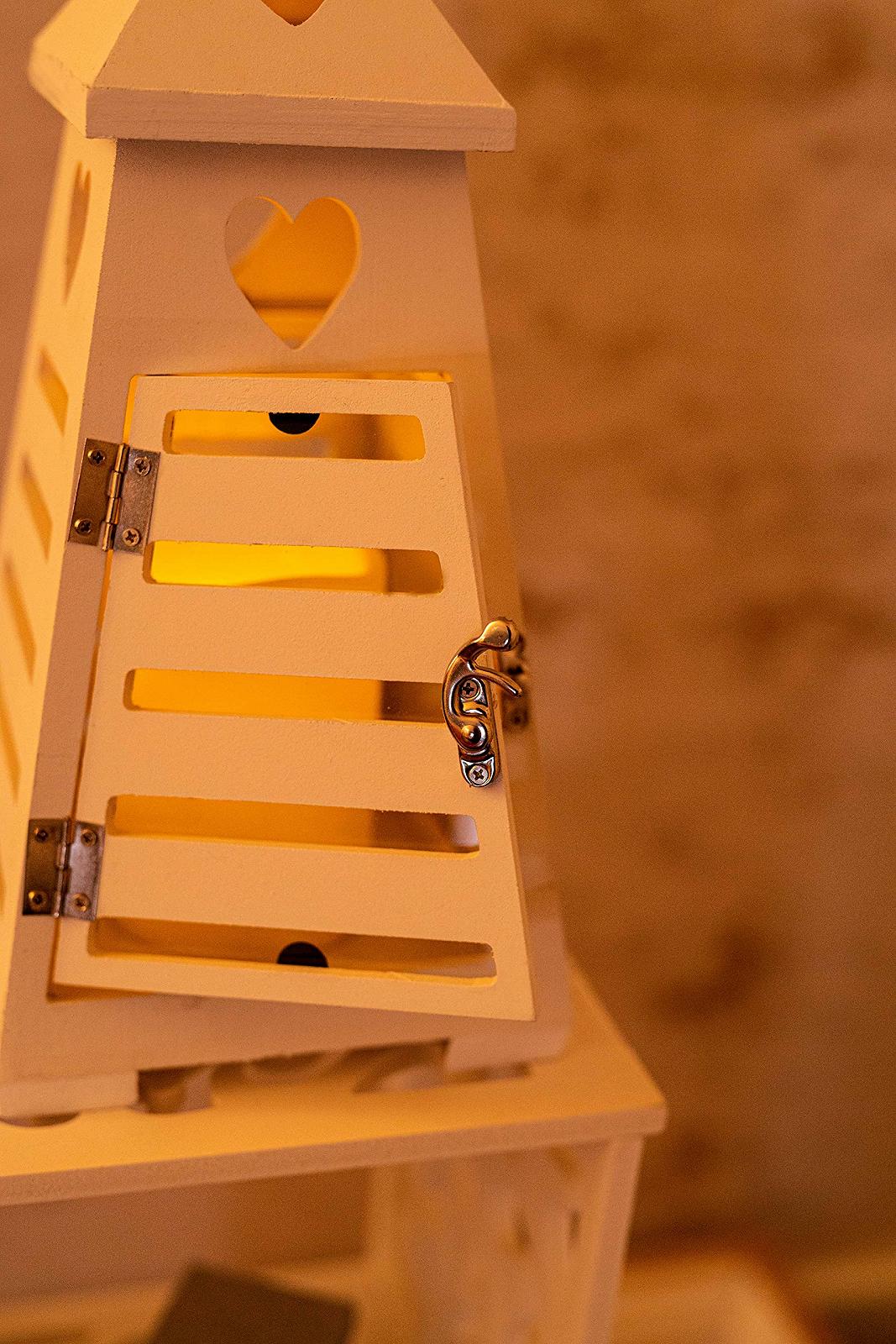 Ліхтар Марко Пол LED Білий Серце З деревини Безполуменевий тримач свічки піраміда Декор дому Рустикальний Вільностоячий Попередньо освітлений Інтер'єрний декор Підвісний Працює на батареях, фото №6