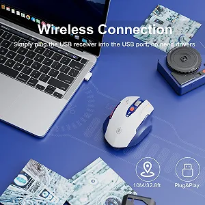 Мышь беспроводная Uineer 2.4G USB Эргономичная 4 регулируемых уровня DPI Матовая сине-белая synthetic.ua - Фото 1