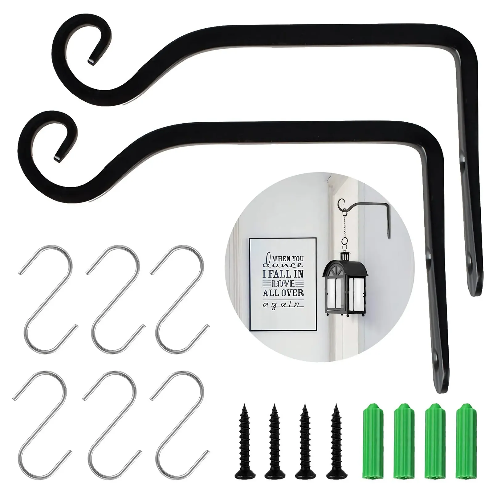 Кронштейн для підвісного кошика Подовжена версія Набір 2 шт. 15 x 10 см Залізний Чорний, фото №1