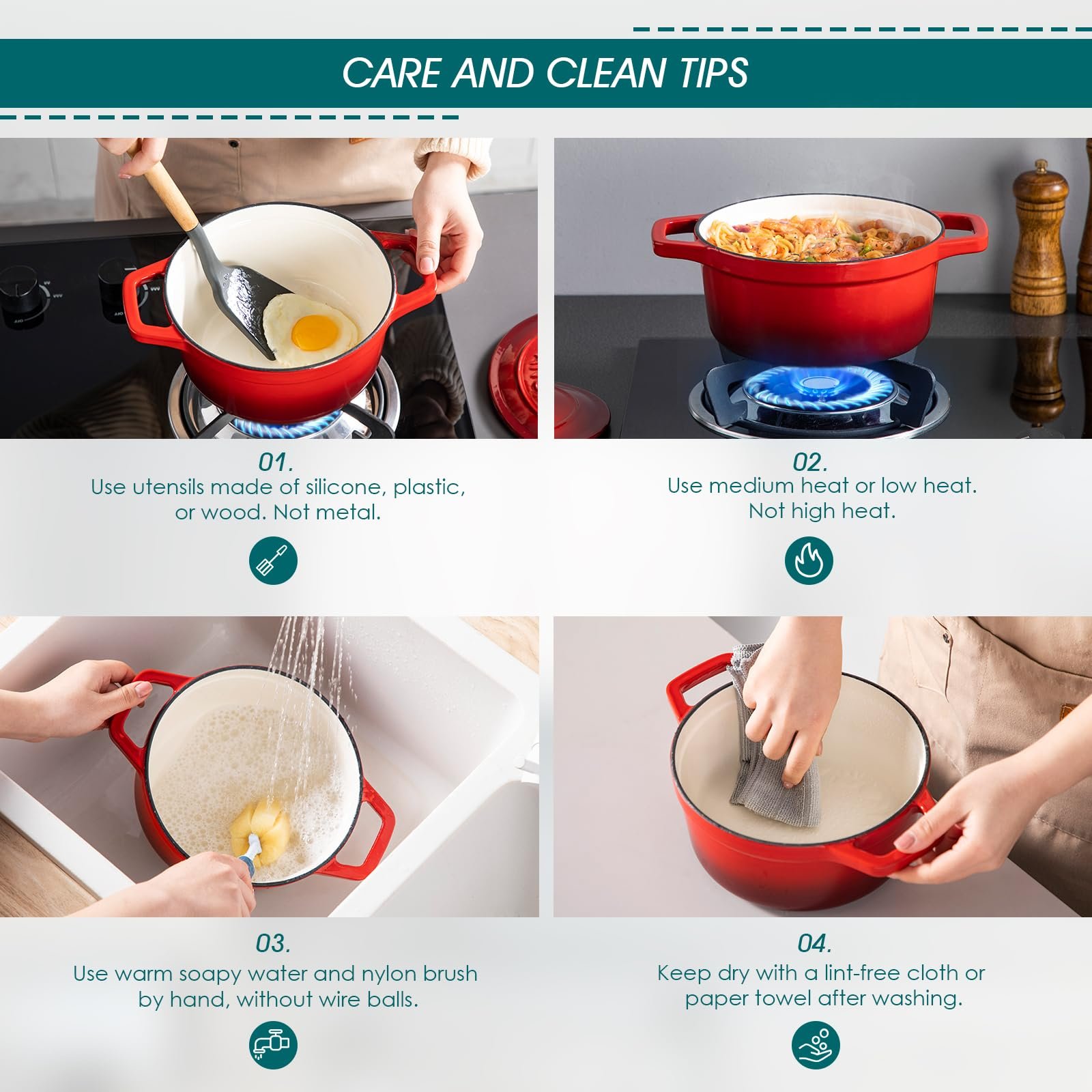 Жаровня vancasso Round емальована чавунна 20 см 2 L червона, фото №5 Жаровня vancasso Round емальована чавунна 20 см 2 L червона, фото №5