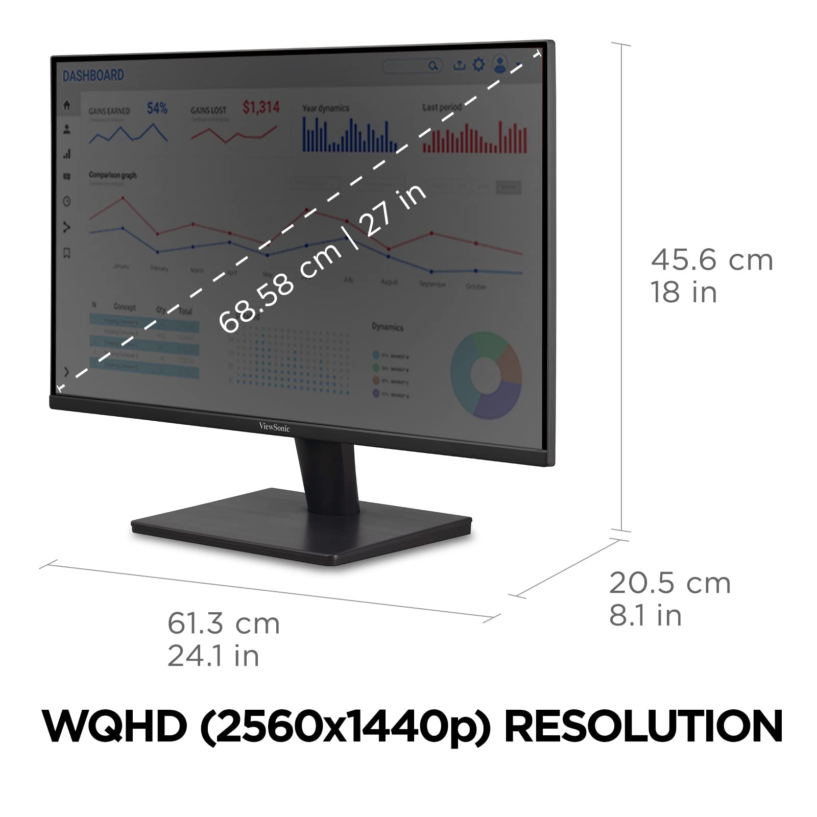 Монитор ViewSonic Office VA2715-2K-MHD 27 дюймов QHD HDMI VGA Чёрный, фото №4 Монитор ViewSonic Office VA2715-2K-MHD 27 дюймов QHD HDMI VGA Чёрный, фото №4