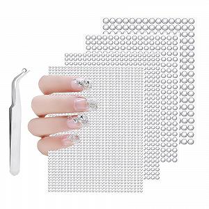 Стразы Самоклеящиеся Блестящие Камни 1792 шт Серебряные Микс Размеров с пинцетом - Фото 1