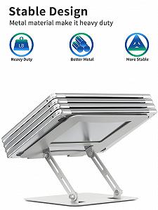 Подставка для ноутбука SOUNDANCE для стола со стабильным тяжелым основанием, регулируемая высота, многоугольная, эргономичная металлическая подставка, складная, совместима с компьютерами 10-15,6 дюймов, серебряная synthetic.ua - Фото 1