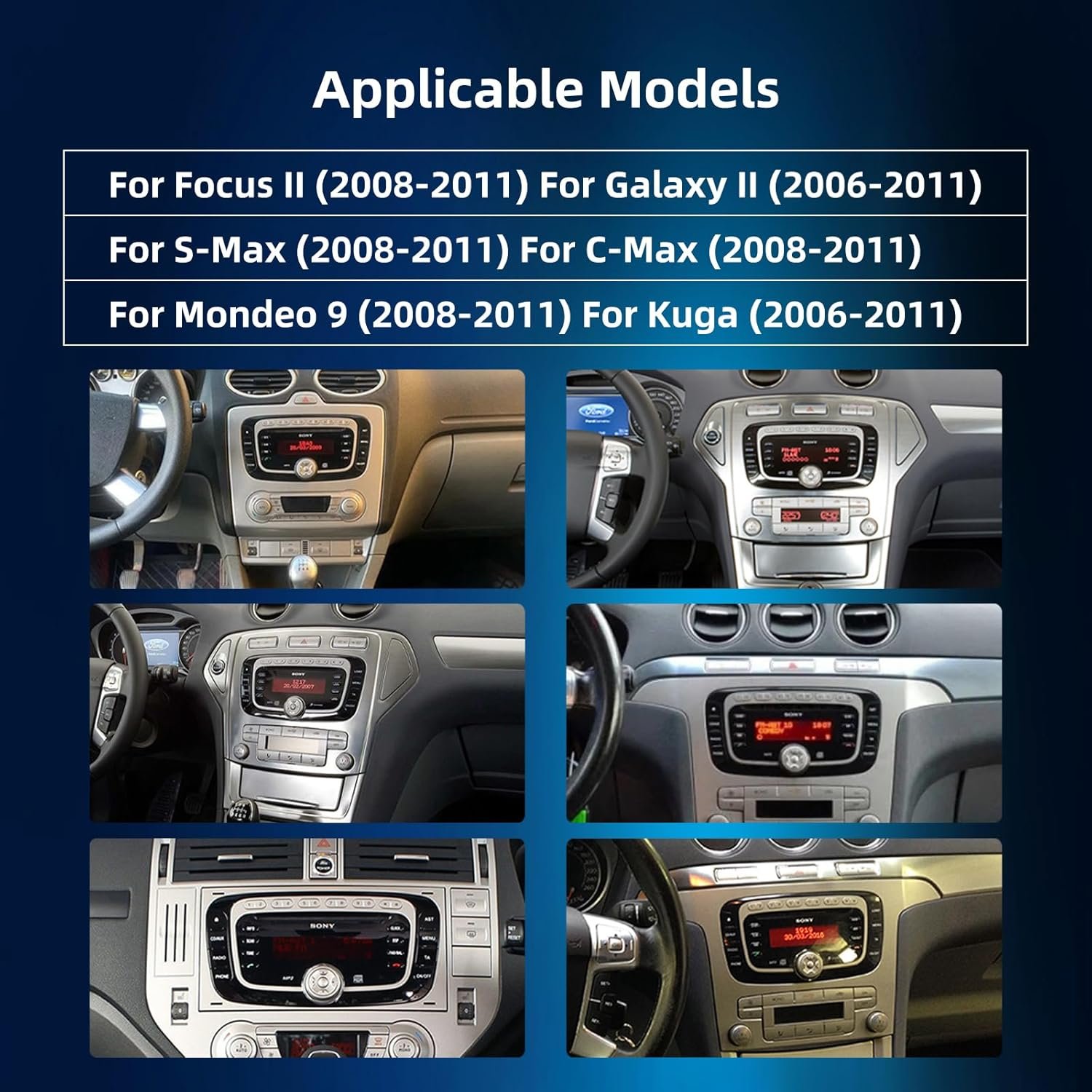 Штатна автомагнітола Podofo для Ford Focus/C-max/S-max/Galaxy/Fusion/Fiesta/Mondeo/Kuga/Transit / 7" / Сенсорна / 1/32Гб / Android 13 / Apple CarPlay / Android Auto / Bluetooth / WI-FI / GPS / FM / USB / RCA, фото №3