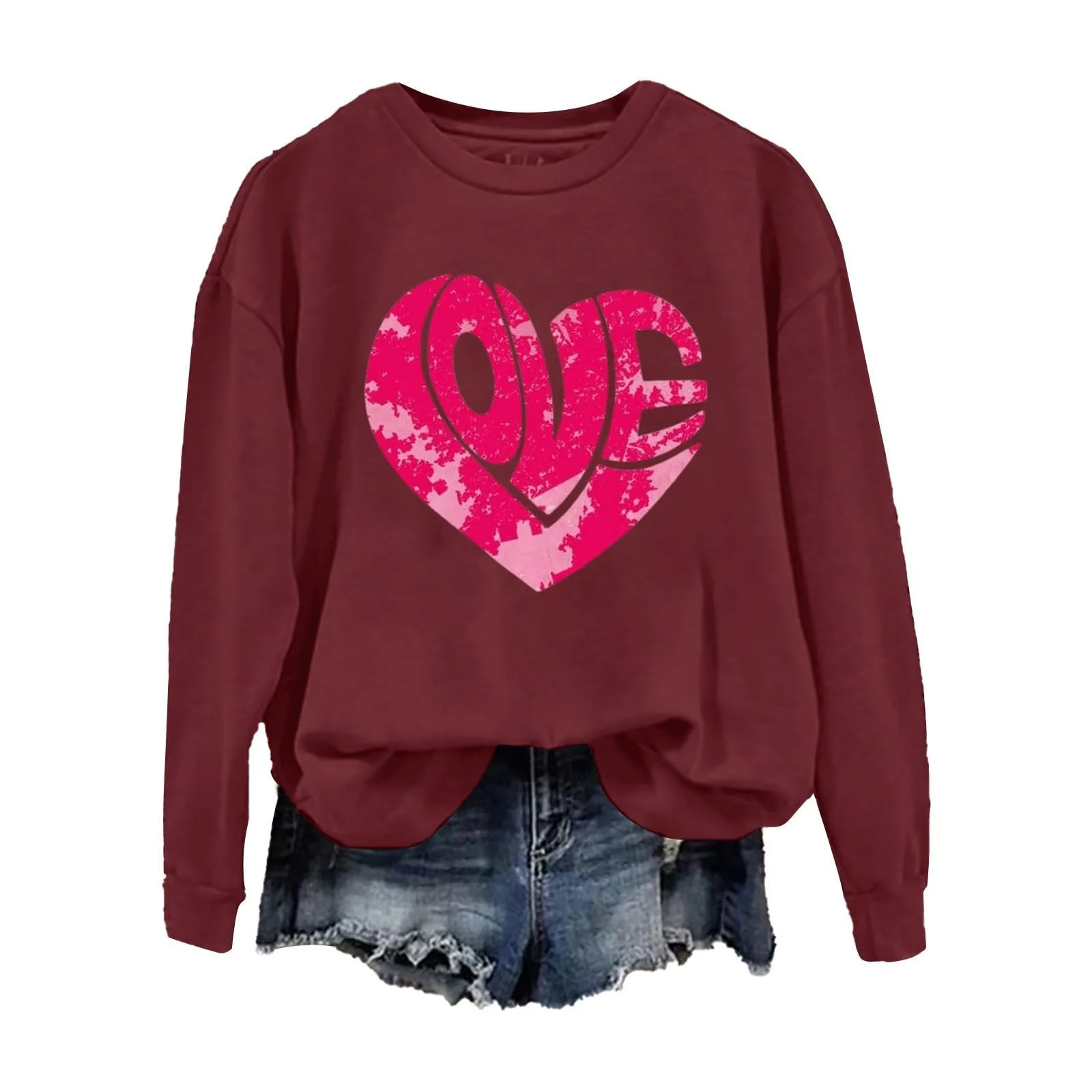 Женский свитшот на День святого Валентина, Пуловер, Свитшот на День святого Валентина, Милая рубашка с графическим сердцем, Легкий повседневный лонгслив с круглым вырезом, Маленькие куртки, фото №1