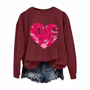 Женский свитшот на День святого Валентина, Пуловер, Свитшот на День святого Валентина, Милая рубашка с графическим сердцем, Легкий повседневный лонгслив с круглым вырезом, Маленькие куртки - Фото 1