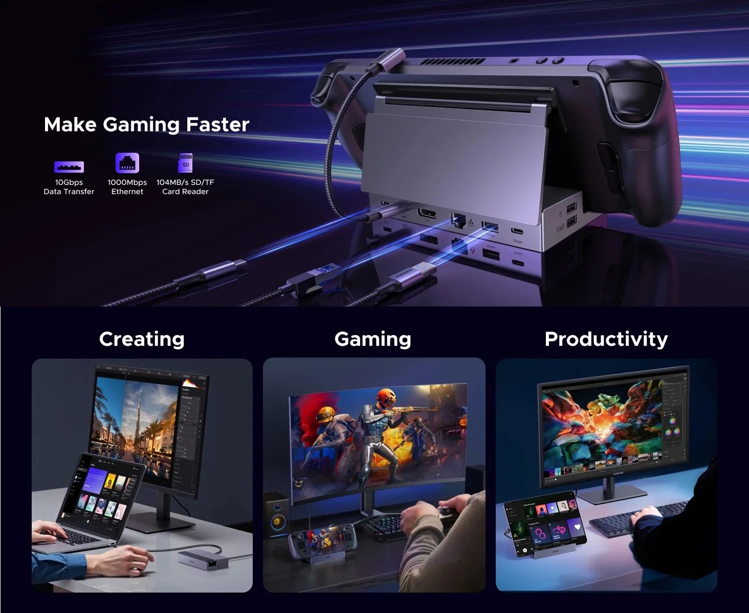 Док-станція Ugreen 9в1 CM800 100W Steam Deck, ROG Ally, Nintendo, X Legion, фото №3 Док-станція Ugreen 9в1 CM800 100W Steam Deck, ROG Ally, Nintendo, X Legion, фото №3