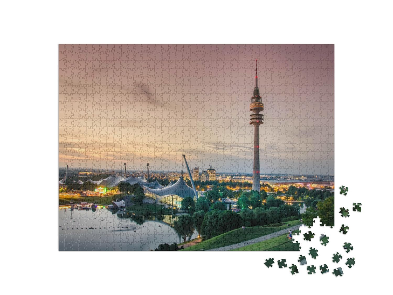 Пазл puzzleYOU Munich, Germany Закат в Олимпийском парке Мюнхена - Панорама заката в Мюнхене 1000 элементов, фото №2
