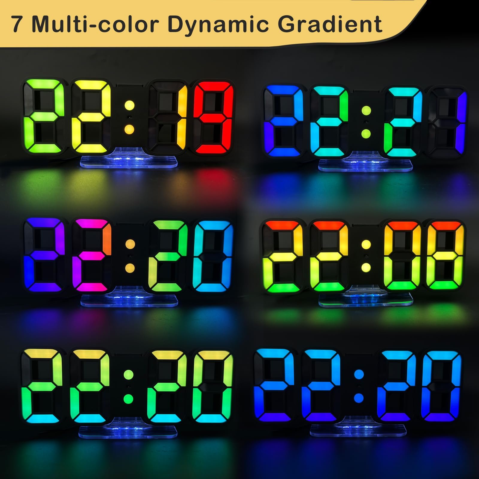 3D LED Цифровий Будильник Seutgjie, Настільний/Настінний Годинник, 14 RGB Зміни Кольорів, фото №3