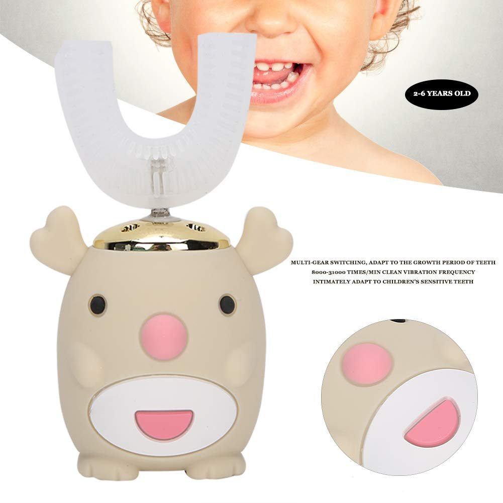 Дитяча електрична звукова зубна щітка U-подібна 4 режими 6-14 років Бежевий, фото №2