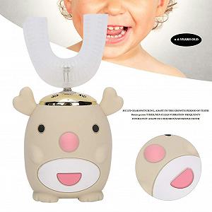 Дитяча електрична звукова зубна щітка U-подібна 4 режими 6-14 років Бежевий synthetic.ua - Фото 1