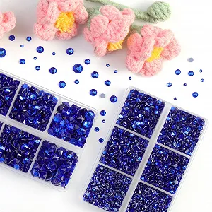 Стрази AB для одягу, рукоділля, змішані 6 розмірів з восковим олівцем і пінцетом SS6-SS30, кришталеві AB сапфірові synthetic.ua - Фото 1