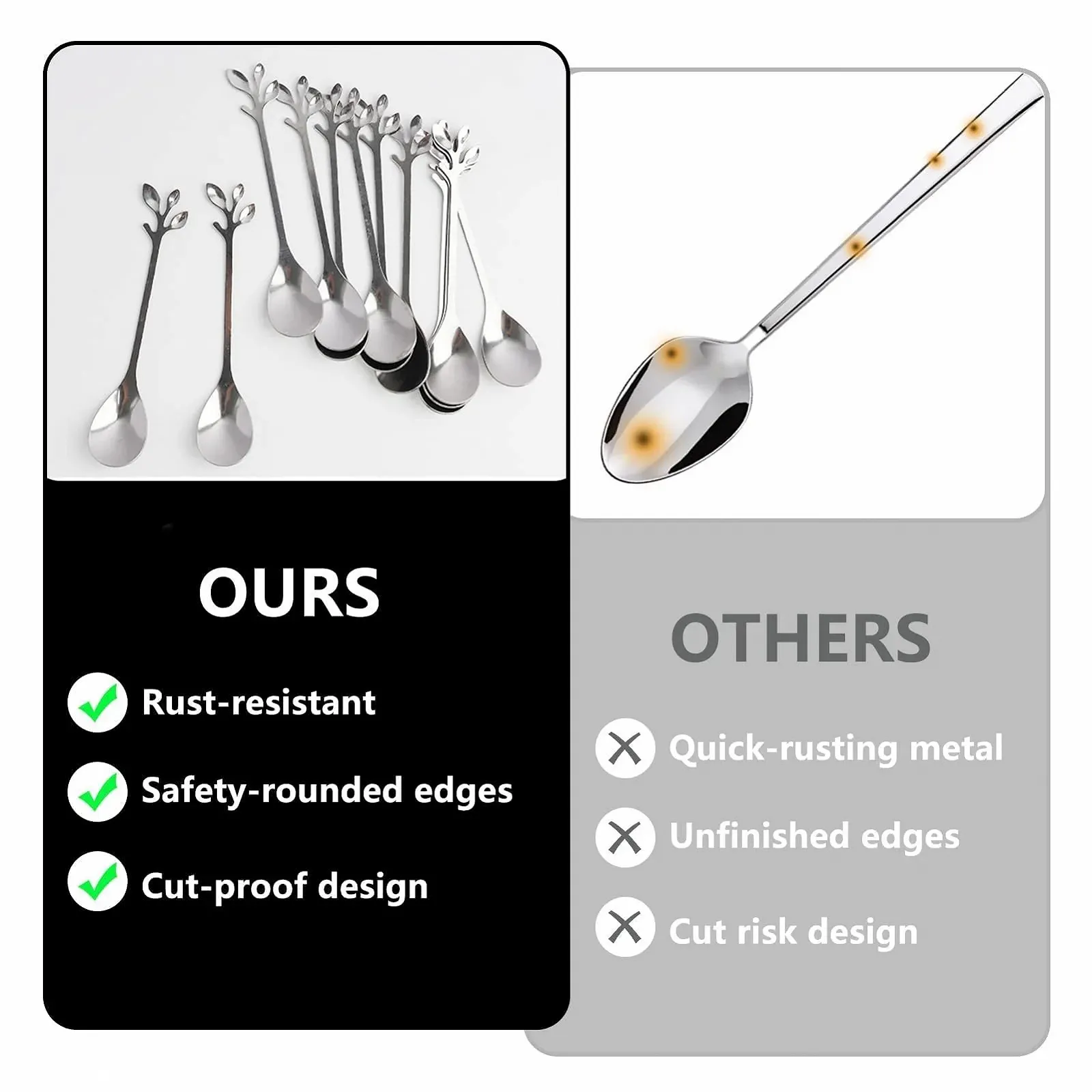 Кавові ложки з нержавіючої сталі Leaf, 12 шт, маленькі, фото №7