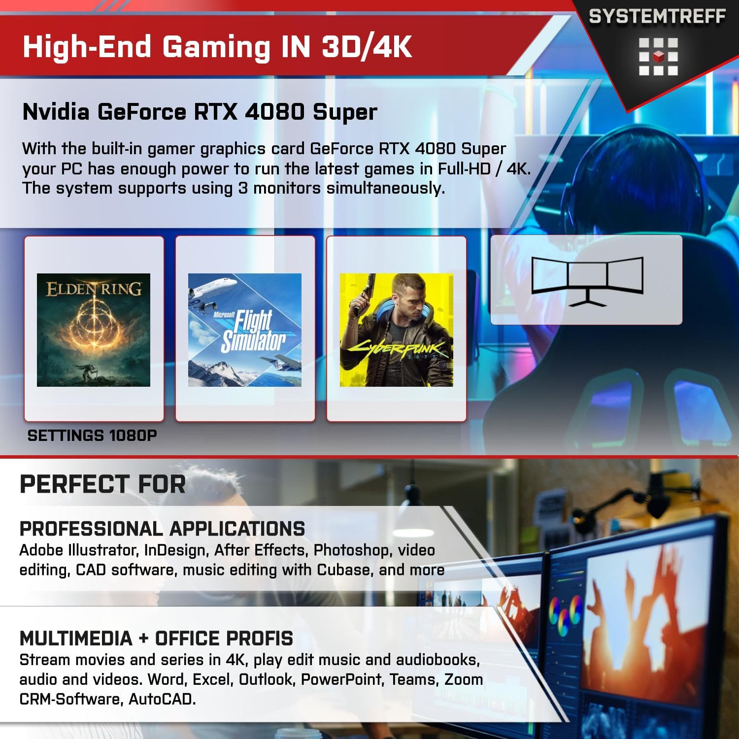 Системний блок SYSTEMTREFF High-End Gaming AMD Ryzen 7 7700 8x5.3GHz Nvidia GeForce RTX 4080 Super 16GB 2TB 32GB, фото №5