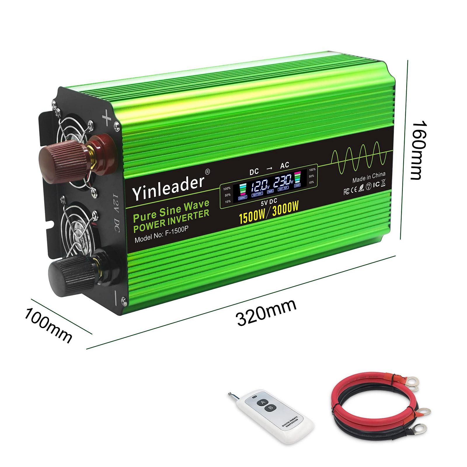 Інвертор Yinleader Pure Sine Wave 1500 Вт / 3000 Вт 12 В 230 В з 4 x USB і 2 Розетками AC, фото №5