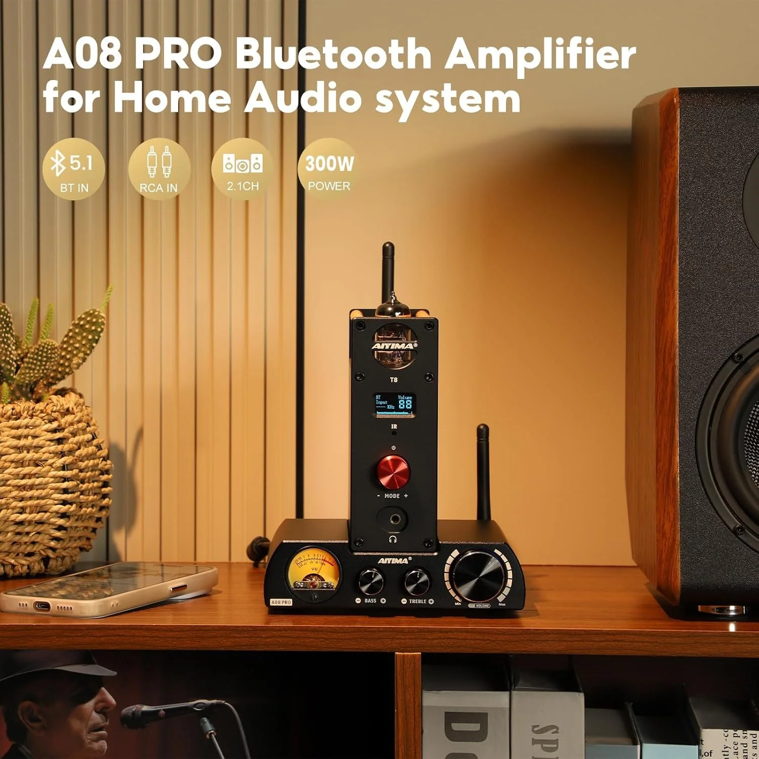 Підсилювач AIYIMA A08Pro / Hi-Fi / Bluetooth 5.1 / 300 Вт x 2 / Чорний, фото №6 Підсилювач AIYIMA A08Pro / Hi-Fi / Bluetooth 5.1 / 300 Вт x 2 / Чорний, фото №6