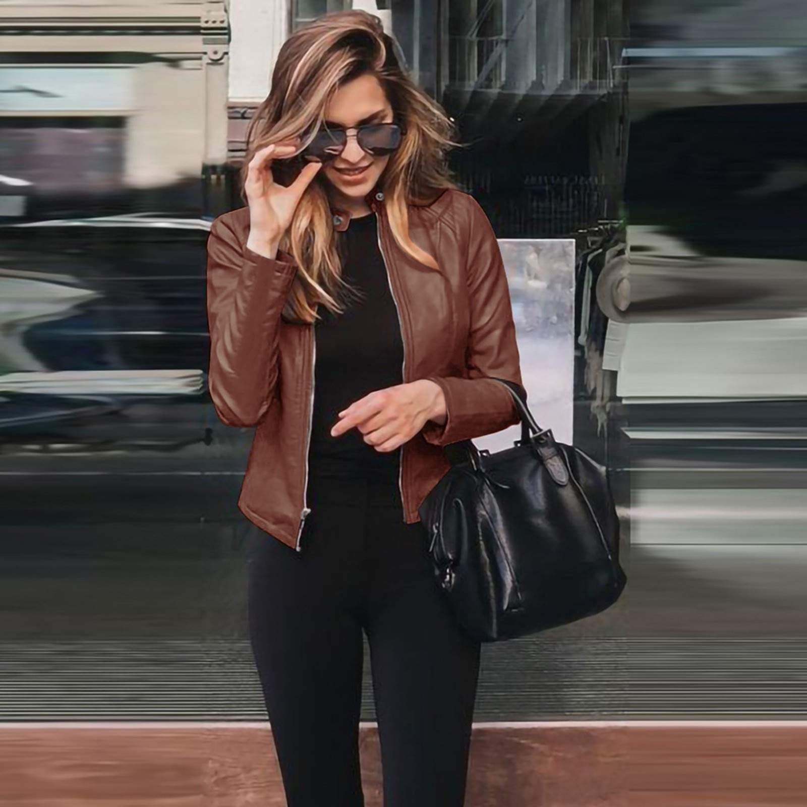 Куртка Мотоциклетна Шкіряна Імітація Шкіри Жіноча Бежева M, фото №2