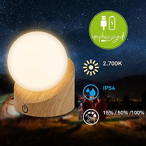 Настольная лампа BRILONER Mini беспроводная LED IP54 сенсорная со сменным аккумулятором шар 10 x 8 x 9 см Дерево synthetic.ua - Фото 1