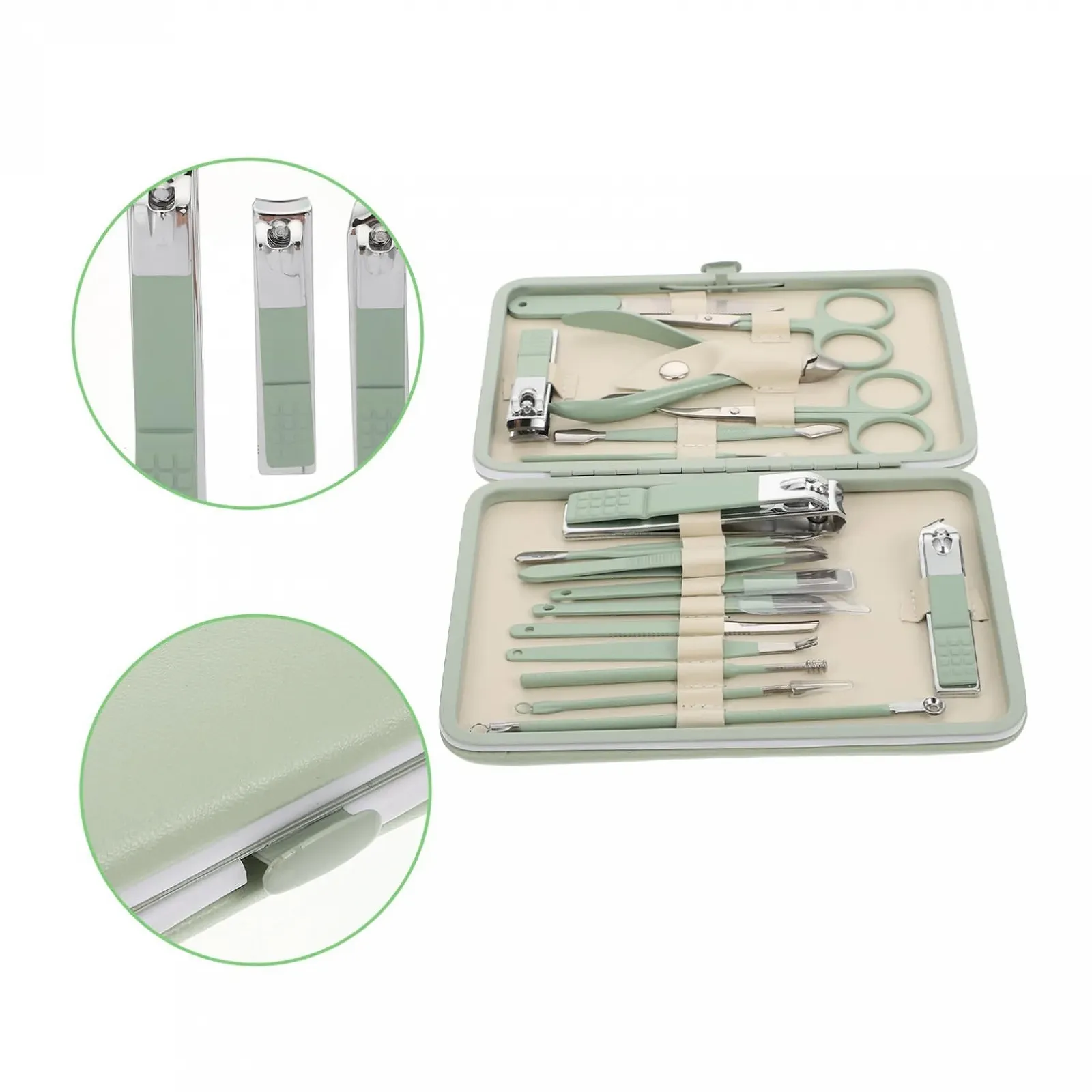 Набор маникюрный CALLARON 18 предметов, из нержавеющей стали, зеленый, фото №3