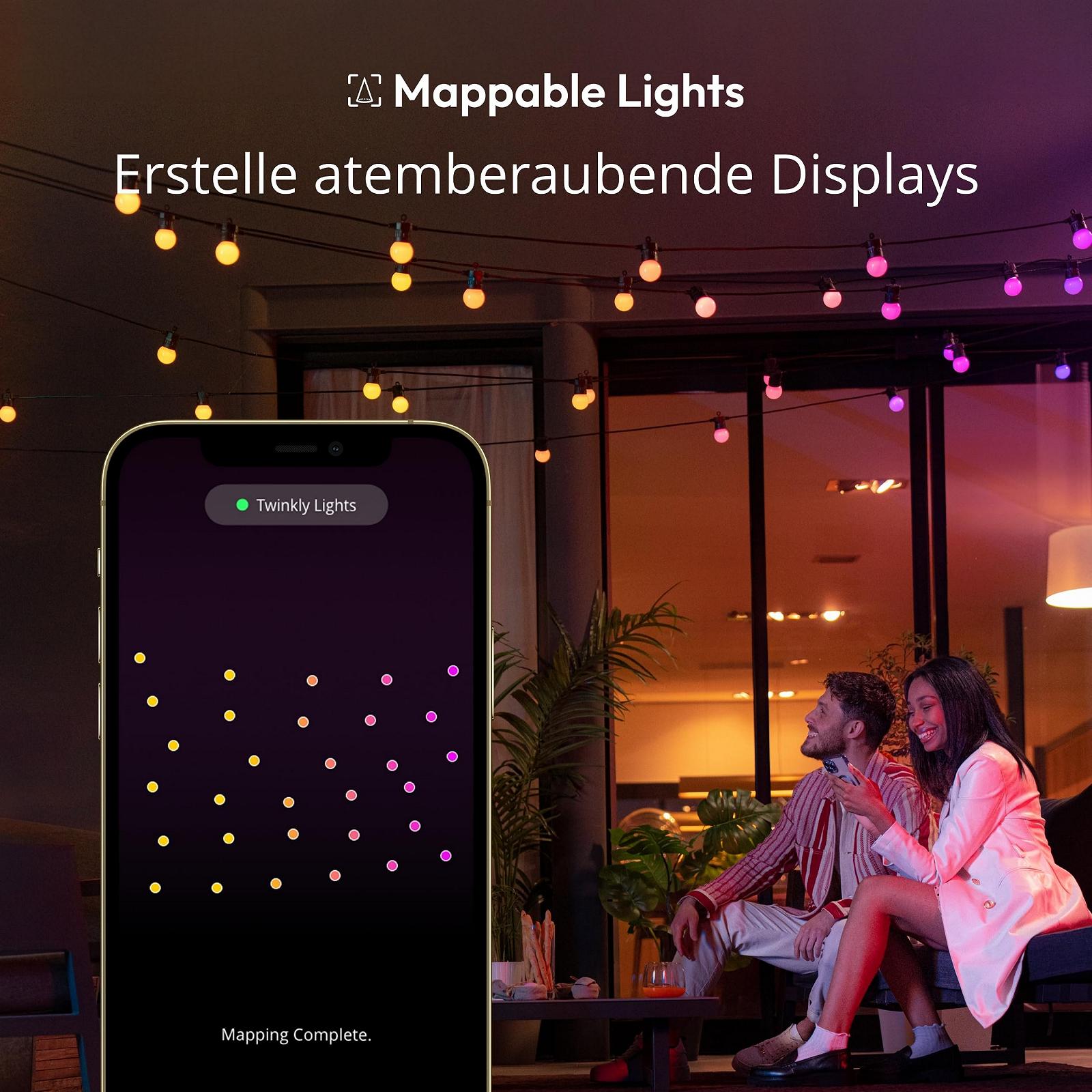 Гірлянда Twinkly Festoon 20 LED RGB, багатоколірна, для внутрішнього та зовнішнього освітлення, 10 м, чорний кабель, фото №3