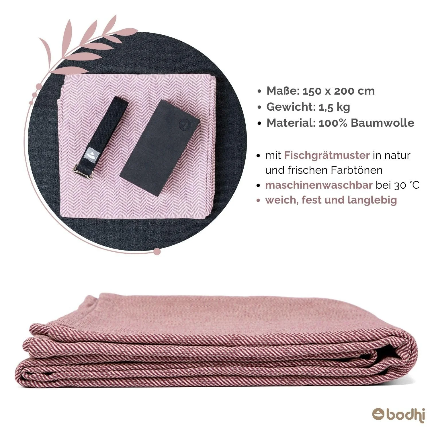 Одеяло Bodhi Nidra Yoga, одеяло для медитации из 100% хлопка, уютное и согревающее одеяло, хлопковое одеяло с рисунком в елочку, покрывало для йоги и медитации, натуральный/баклажан, фото №3