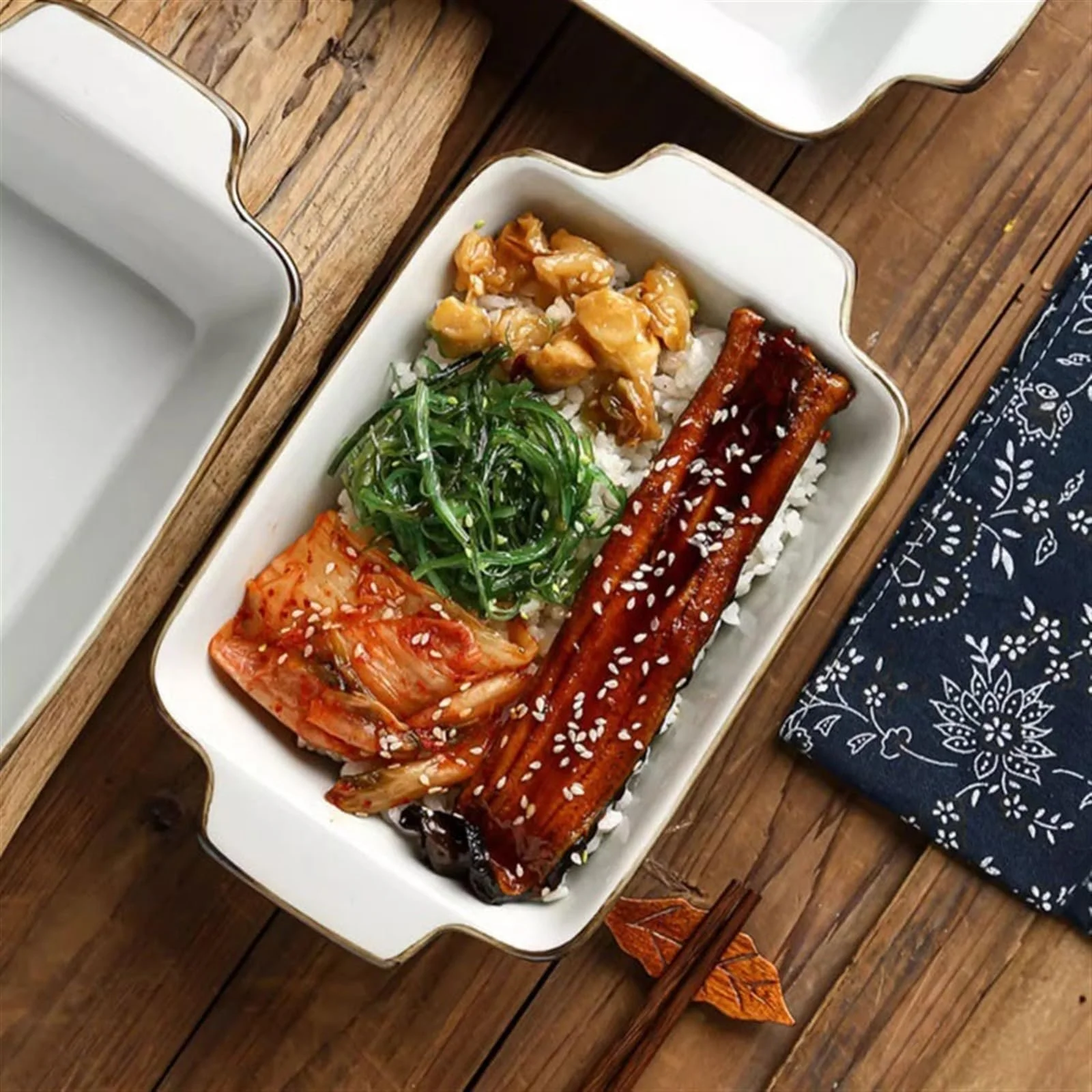 Форма для запекания керамическая ручной росписи глубокая с ручками порцеляна, фото №5