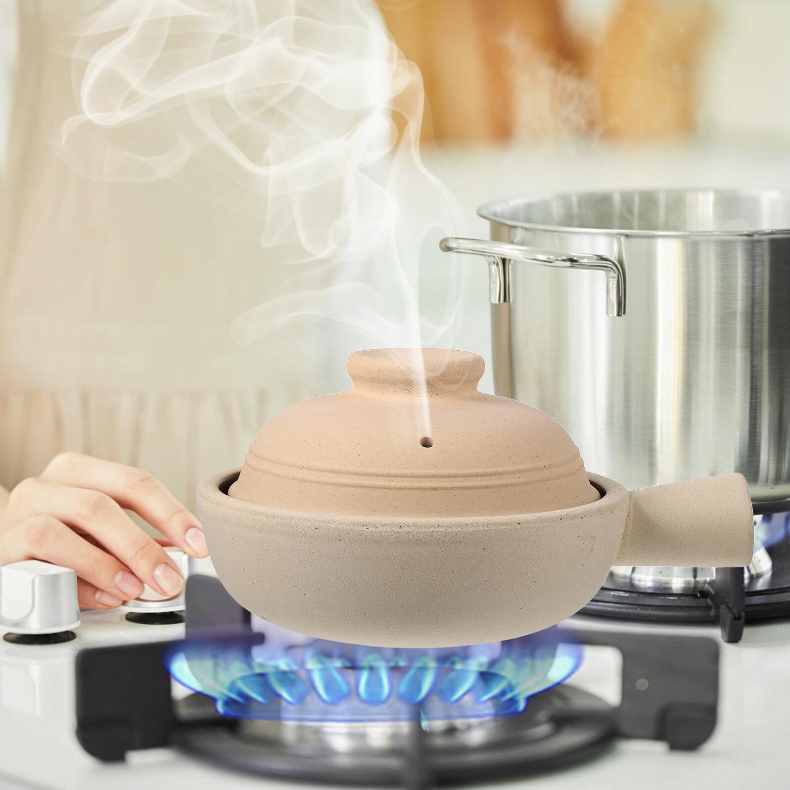 Глиняний ківш з кришкою SOIMISS З однією ручкою Енергозберігаючий для рису та супів, фото №3