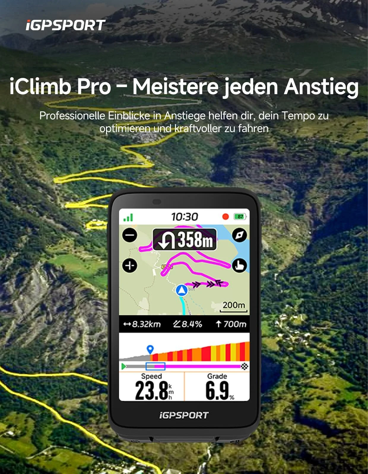 Велокомпьютер iGPSPORT BiNavi беспроводной 3.5" сенсорный экран Bluetooth ANT+ GPS, фото №3