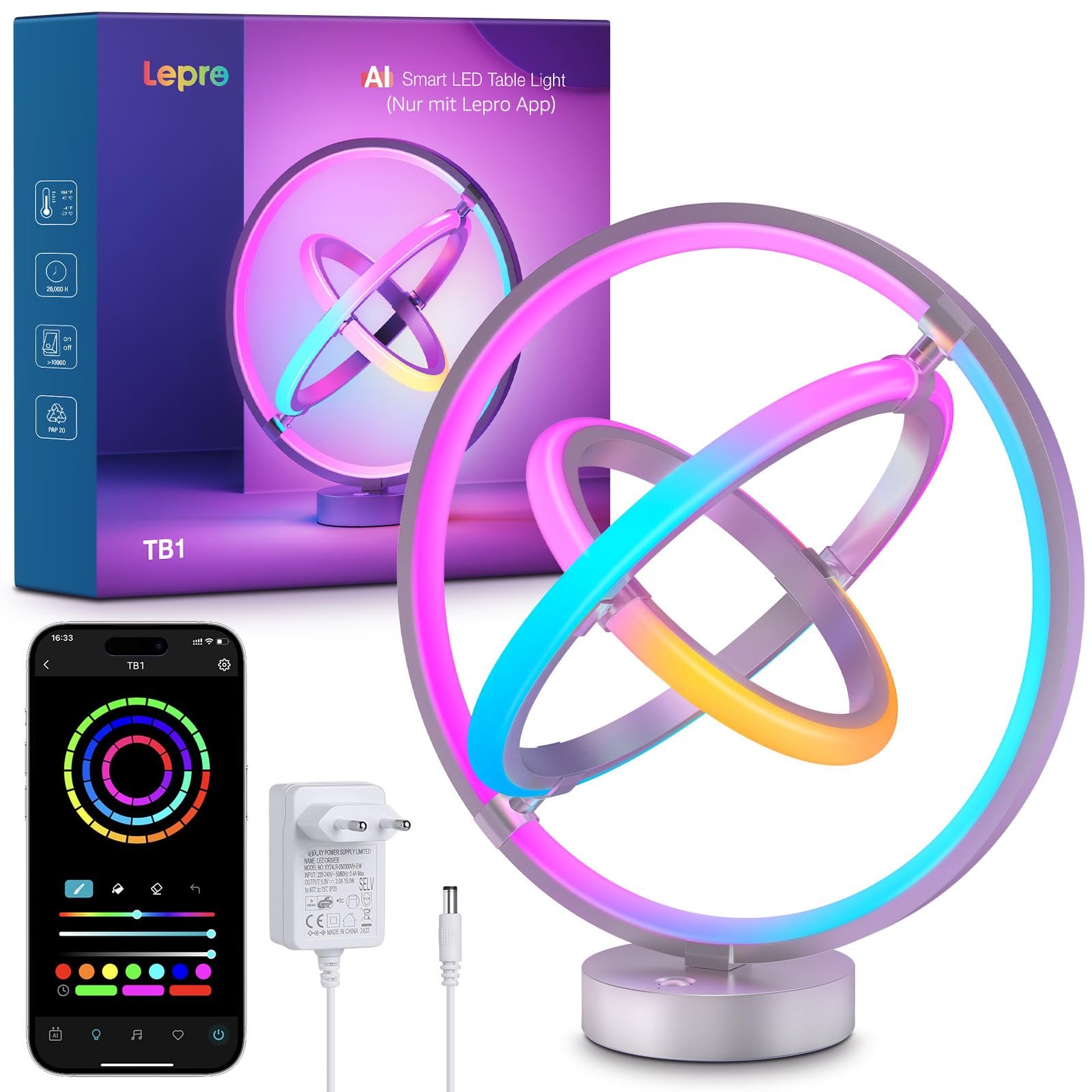 Розумна настільна лампа Lepro TB1 AI Light Designer RGB+IC Alexa/Google, фото №1