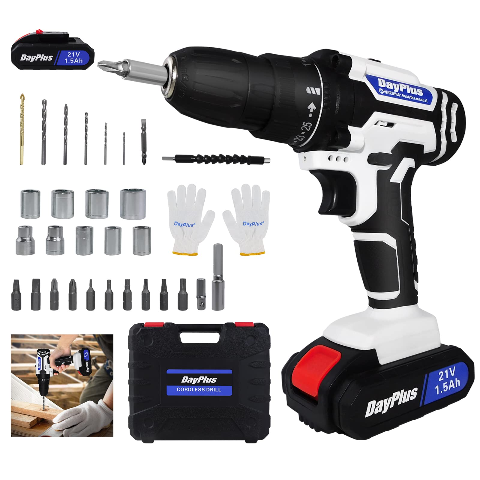 Ударный Ключ. Шуруповерт 21 В Аккумуляторный Набор с батареей 1.5 Ah 2 Скорости 25 + 1 Ток Пустой цвет: зелёный, фото №1