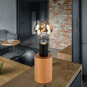 Настільна лампа Vintage Wood Metal 1 x E27 9 x 19.5 см Натуральний Чорний synthetic.ua - Фото 1