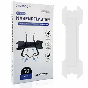Пластирі на ніс CNMTCCO, Надзвичайно міцні плдля кращого дихання, полегшення закладеності носа через нежить та алергію, покращення сну (Прозорі, 50 штук, 55 x 16 мм) - Фото 1