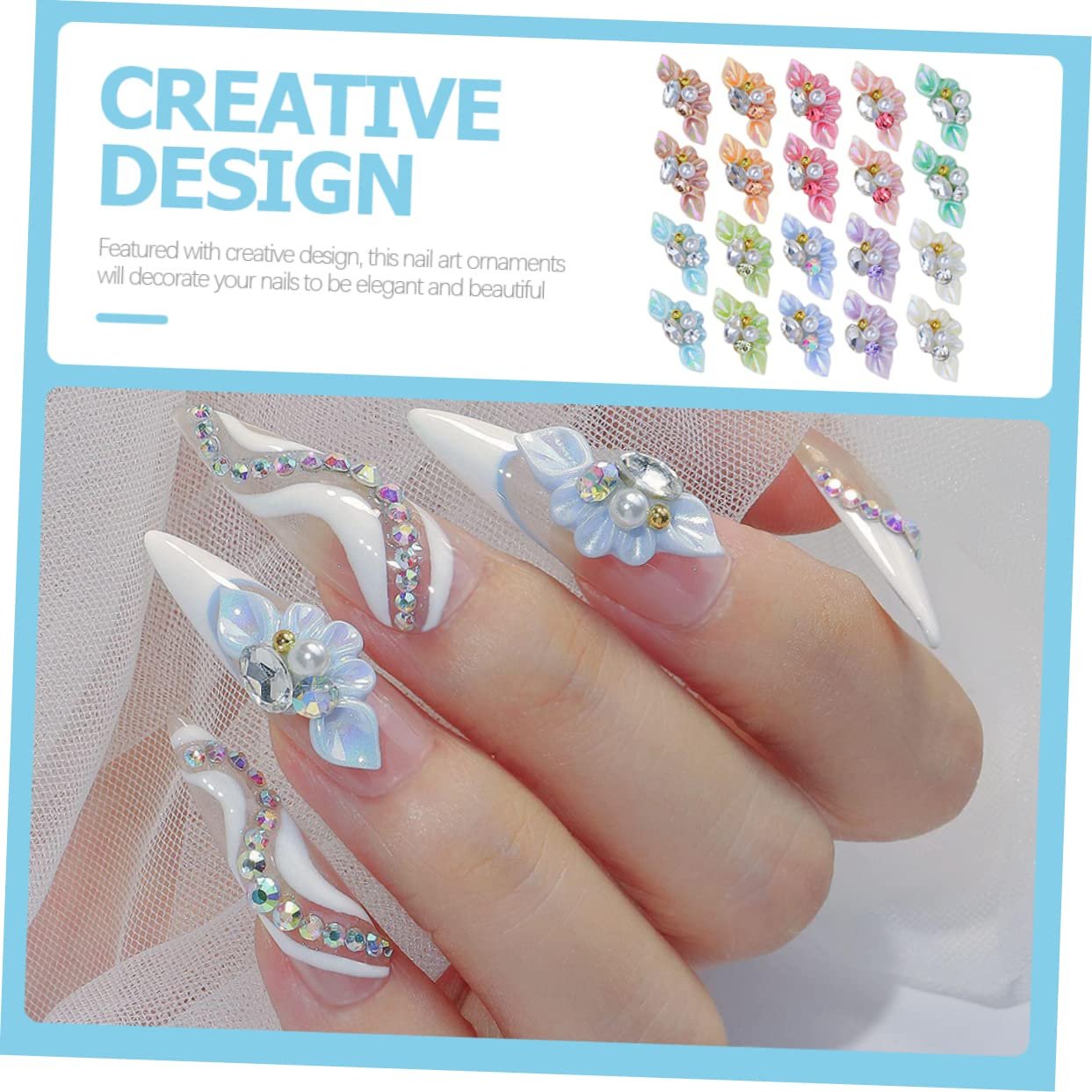 Аксесуари для нігтів Healeved, 27 шт, з квітковими підвісками, фото №4