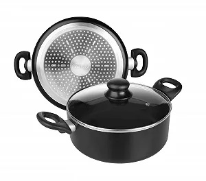 Кастрюля IBILI Inducta с крышкой 20 см алюминиевая Черный/Прозрачный synthetic.ua - Фото 1