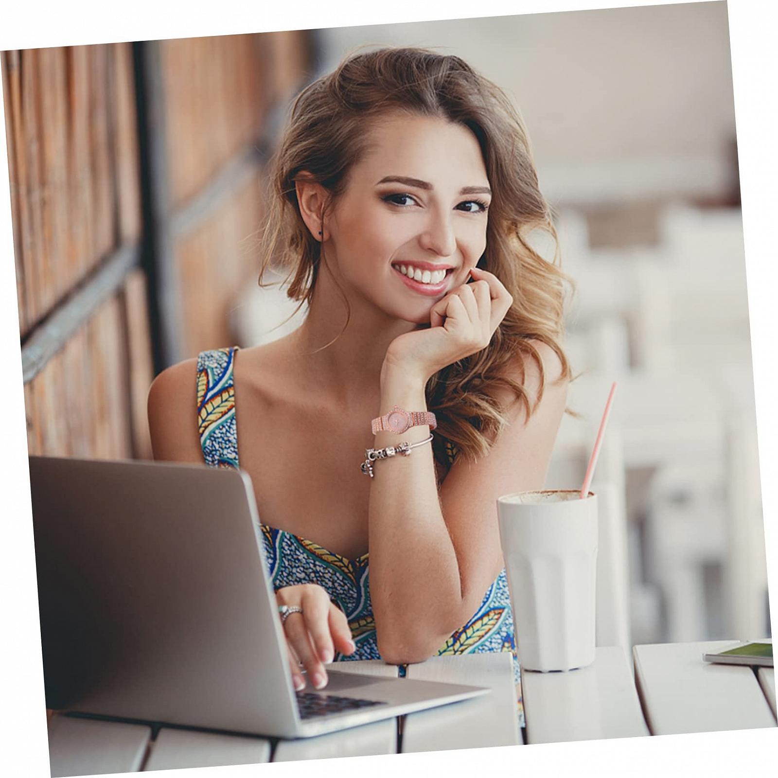 Часы Женские LIFKOME Инкрустированные Бриллиантами Стальной Ремешок Золотой, фото №5