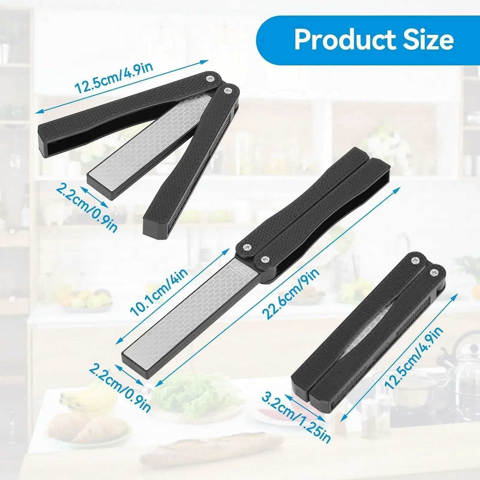 Точилка для ножів алмазна двостороння 400/600 складана кишенькова Black, фото №4