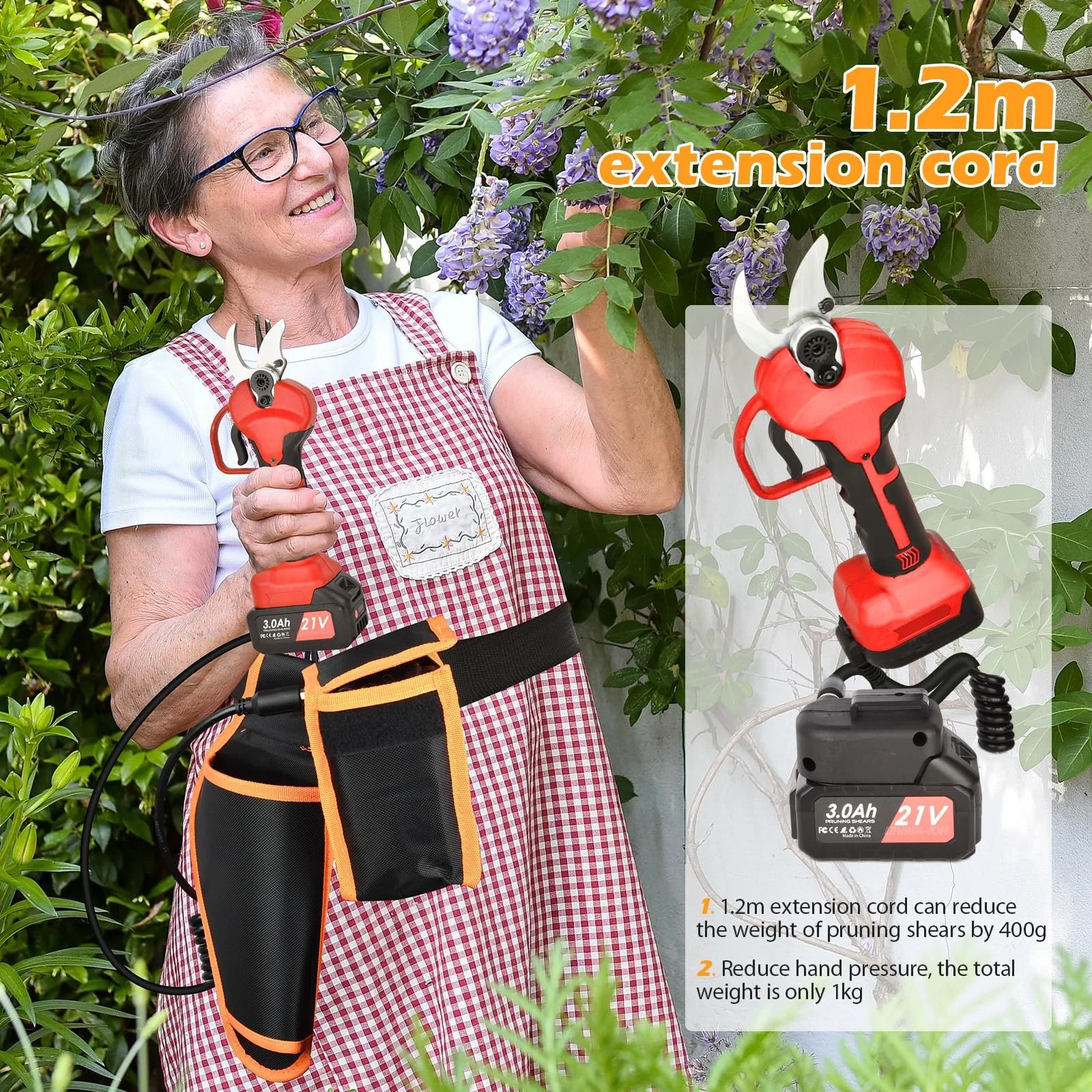 Акумуляторний секатор 21 V 2 x 3000 mAh, фото №2