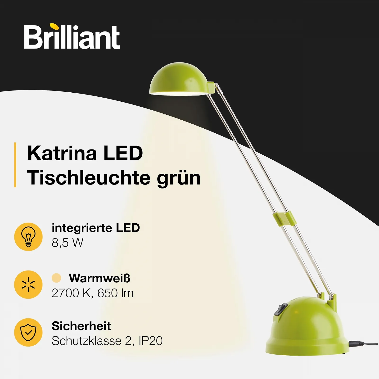 Настільна лампа Brilliant AG g94816/04 8.3 W Метал/Пластик Зелена, фото №3