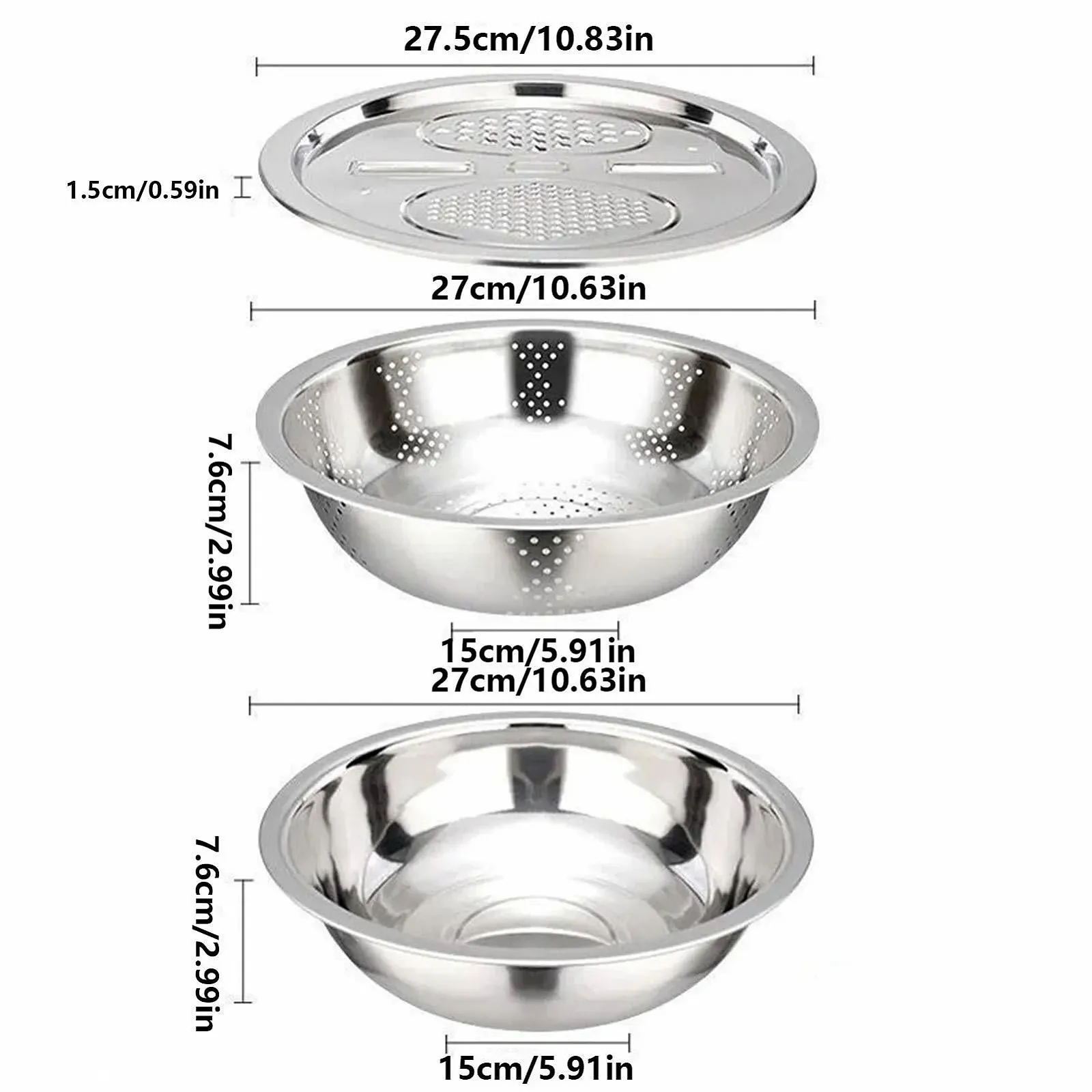 Миска-терка багатофункціональна для нарізки фруктів з нержавіючої сталі, фото №4