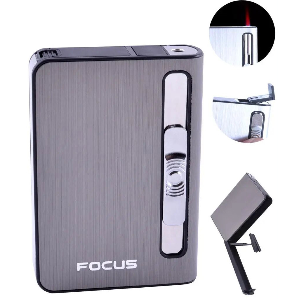 Портсигар на 10 сигарет с зажигалкой FOCUS №HL-149 Black 10833, фото №2